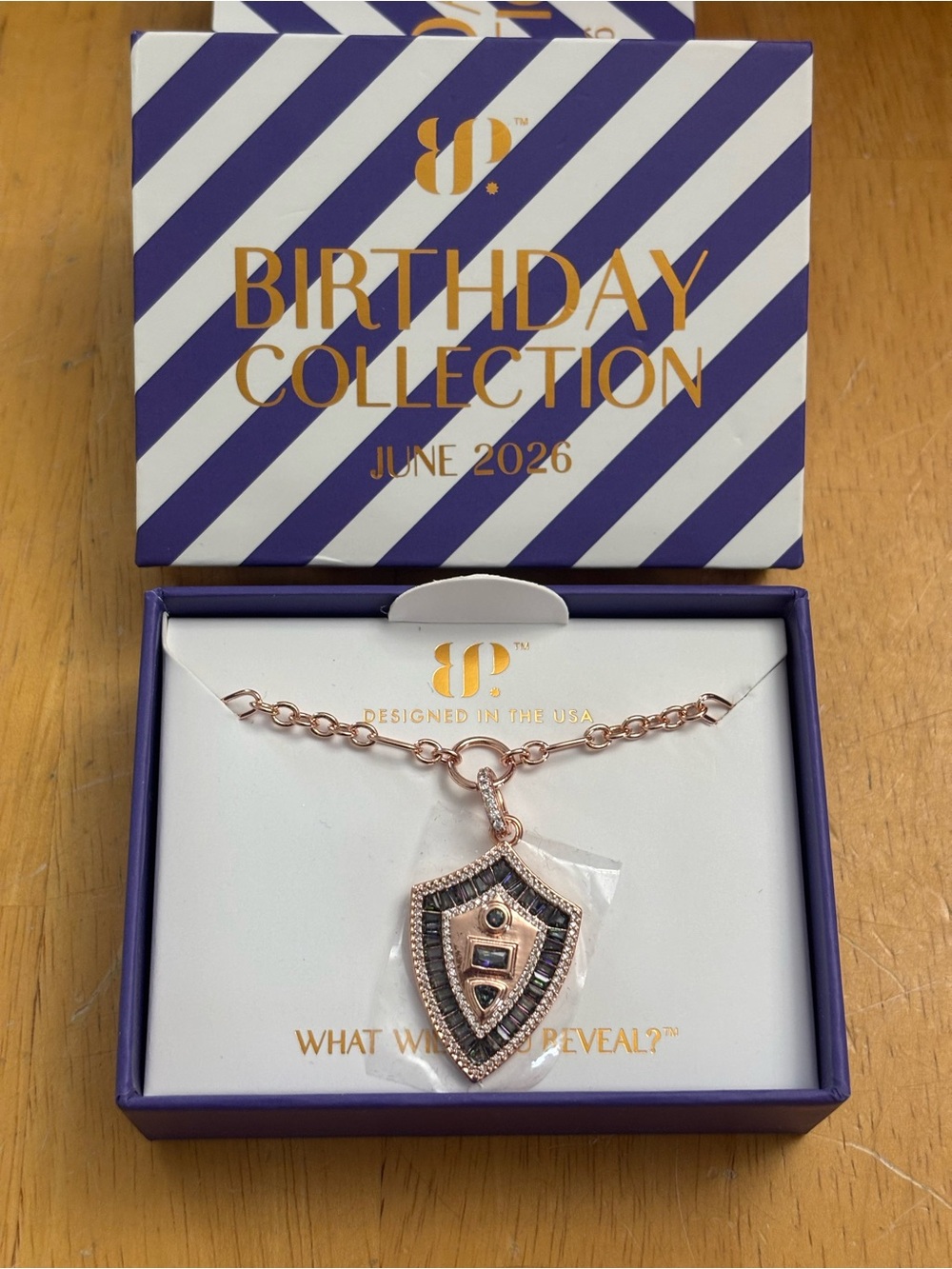 10th Birthday Collection Rose Gold Shield Pendant Necklace - June 2026